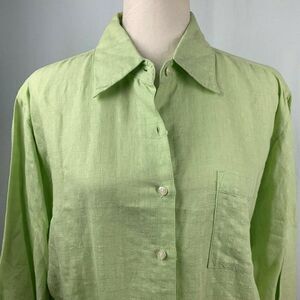 Paul Harris Design Tunic Shirt L Green Button Front Pocket Linen Long Sleeves